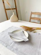 Washed Linen Napkin with Openwork Detail - Light Grey