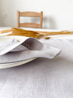 Washed Linen Napkin with Openwork Detail - Light Grey