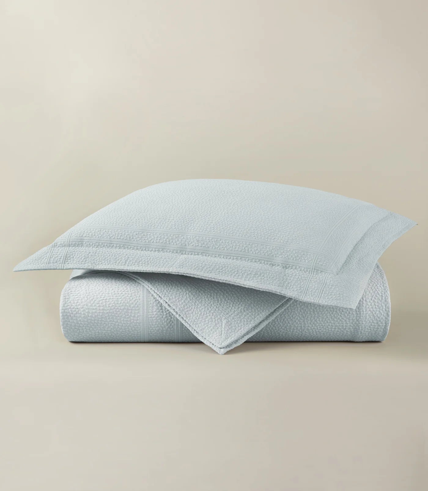 Montauk Matelassé Coverlet in Barely Blue – luxury cotton bedding – Peacock Alley