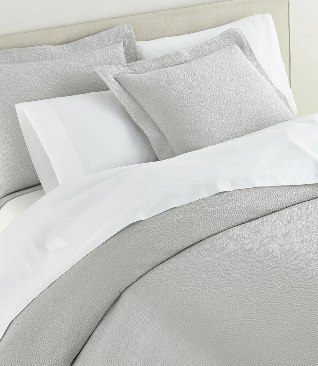 Montauk Matelassé Sham lifestyle alt view in Gray – luxury bedding – Peacock Alley