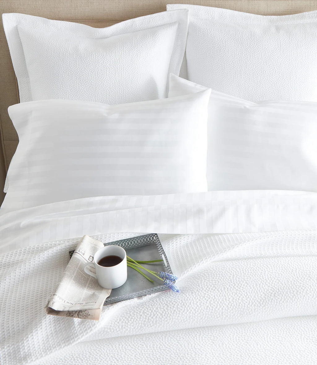 Montauk Matelassé Sham White lifestyle – premium cotton bedding – Peacock Alley