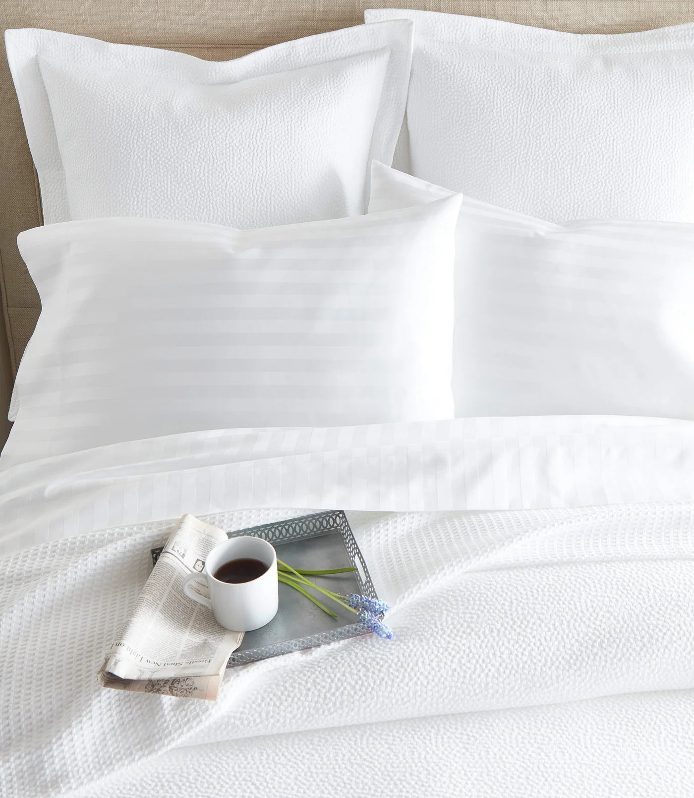 Montauk Matelassé Coverlet Set lifestyle – premium cotton bedding – Peacock Alley Casa Marella