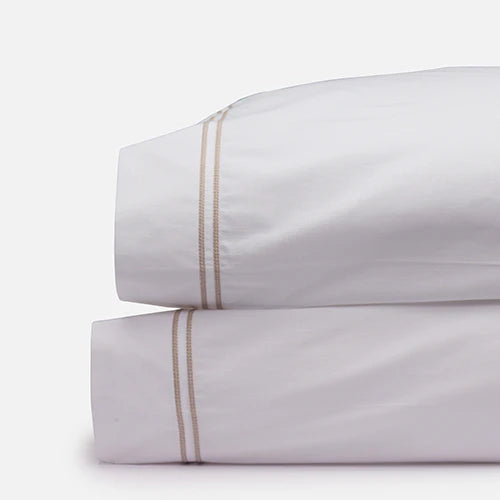 Ella Embroidered Pillowcase Set on white – 140 TC Alabama cotton percale, Casa Marella
