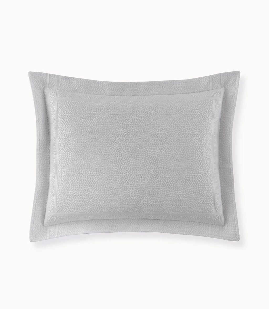 Montauk Matelassé Sham in Gray – tailored 2.5" flange – Peacock Alley for Casa Marella