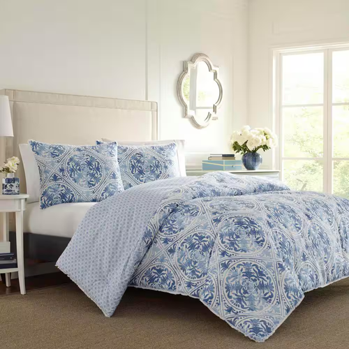 Alessia Azure Medallion Cotton Comforter Set – 3 Piece