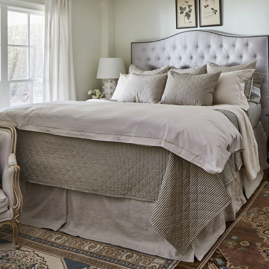 Ticking Stripe bed full view – Red Land Cotton duvet cover, Made in USA