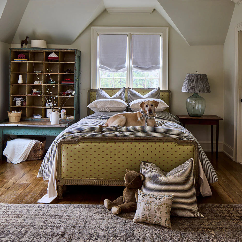 Ticking Stripe Duvet Cover lifestyle bedroom setting – Red Land Cotton percale, Casa Marella