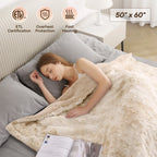 Electric Throw Blanket 50" X 60", Soft Faux Fur Heated Throw Blanket with Large LED Display, 6 Heating Levels, 4 Hours Timer- Tie-Dye off White