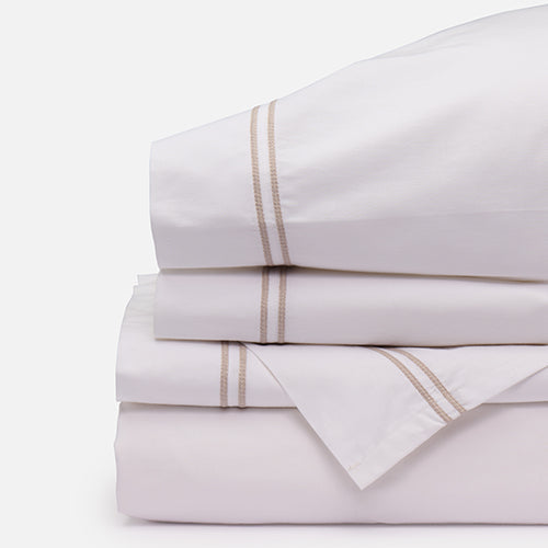 Ella Heirloom Embroidered Sheet Set - Close-up embroidery detail - Casa Marella Home Linens