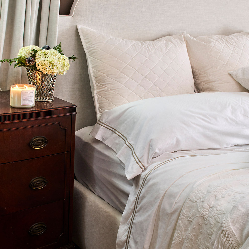 Ella Heirloom Embroidered Sheet Set - Pillow case detail - Casa Marella Home Linens